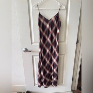 Vince Multicolor Plaid Printed V-neck Knitted Maxi Slip Dress